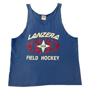 Vintage 90s Lanzera USA Field Hockey Tank Top Hanes Heavyweight Mens XL Blue